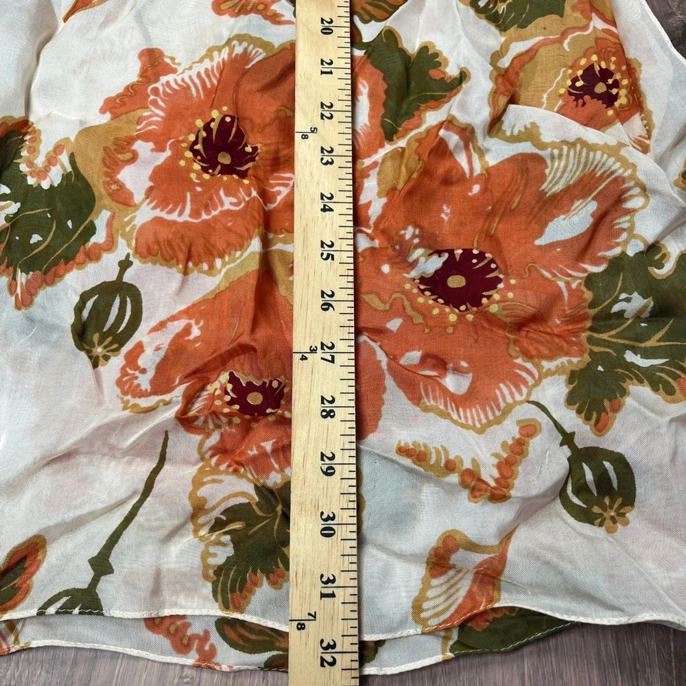 Zazou Floral Poppy Scarf Womens Orange Cream Sheer Rayon Rectangular Boho Wrap